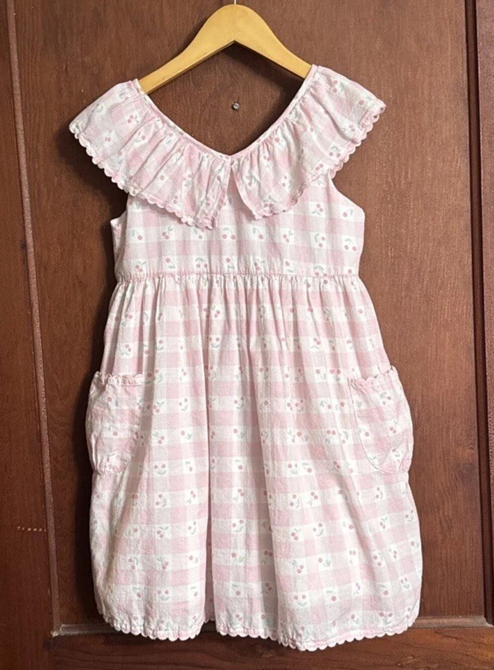 Catherine Malandrino Girls Size 8 Pink Gingham Cherry Dress Ruffle Cottagecore